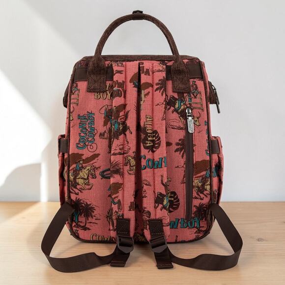 Wrangler Vintage Retro Cowboy Print Pink Canvas Backpack